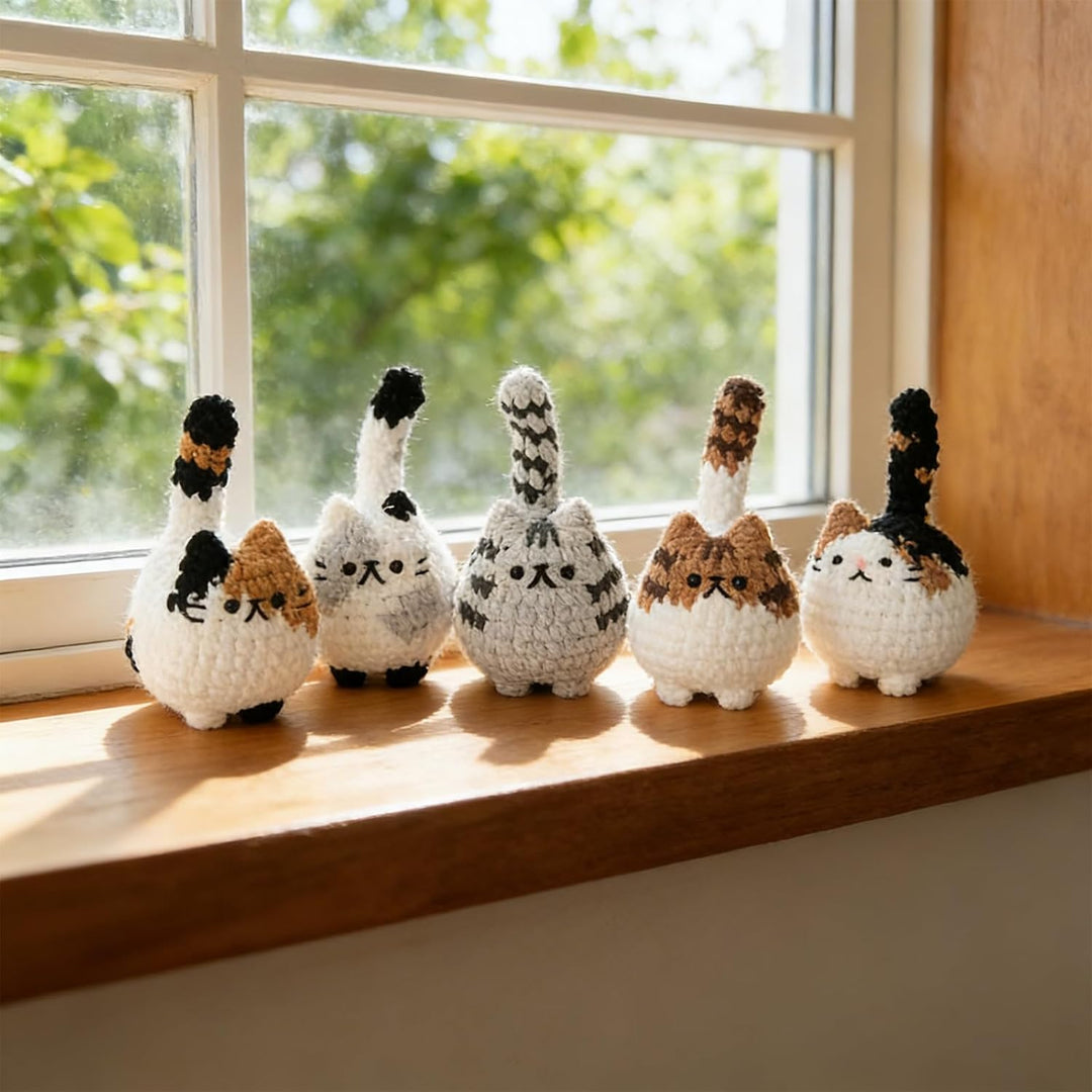 Ortviai Häkelset für Anfänger, Crochet Set Tiere Katzen, mit Garn und Zubehör, Schritt für Schritt A