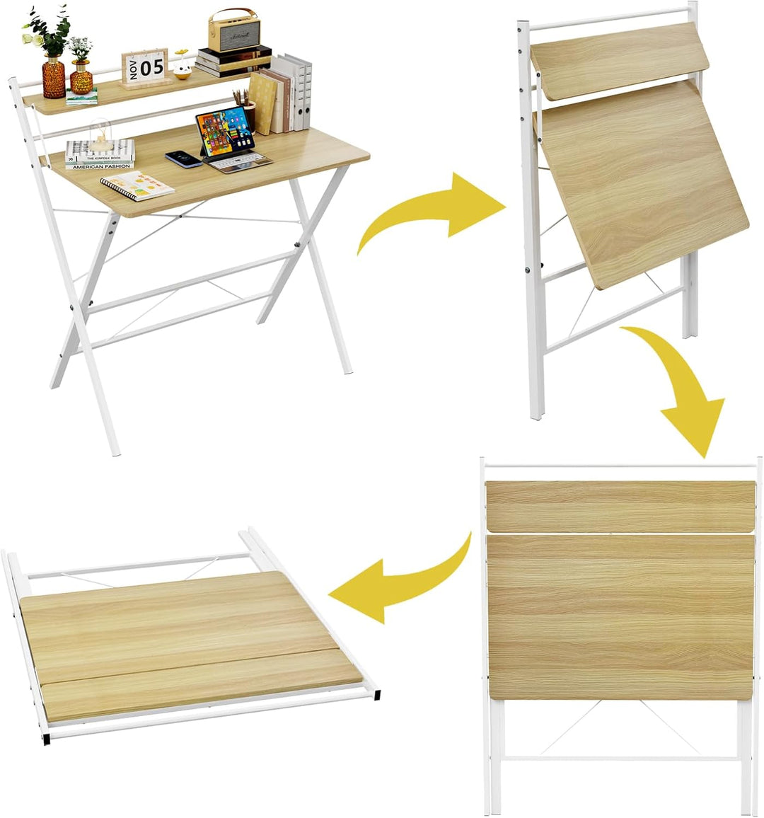 PIPIPOXER 80x50cm Schreibtisch Klappbar, Klappbarer Schreibtisch mit Regal, Schreibtisch Klappbar mi