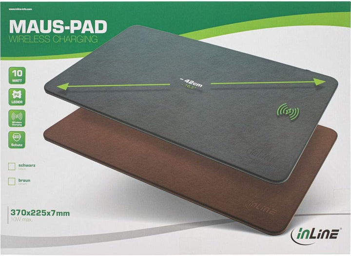 InLine® Maus-Pad, Wireless Charging (Qi), Kunstleder, 370x225x7mm, schwarz, schwarz