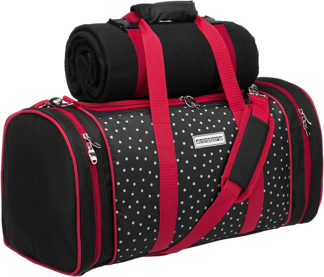 anndora Picknick Kühltasche + Decke + Zubehör schwarz weiss gepunktet 3337: Schwarz Weiss Gepunktet,