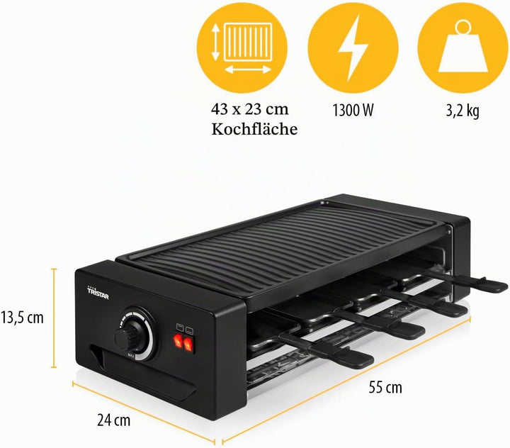 Tristar RA-2736 Multifunktionales Raclette- und Pizzagerät Einstellbarer Thermostat mit doppeltem He