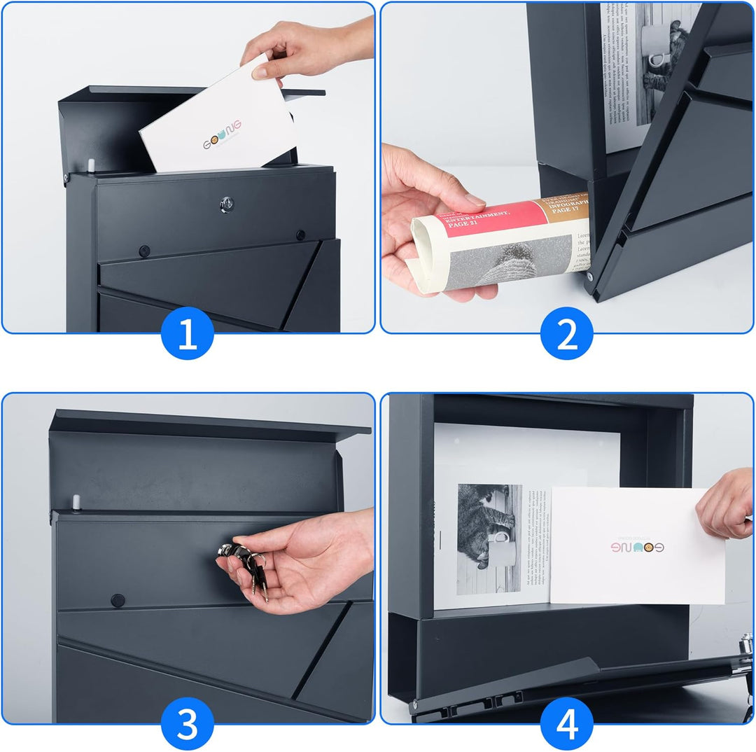 bobodeco Moderner Briefkasten in Anthrazit RAL 7016 - Briefkästen, Postkasten mit Sichtfenster, Wand