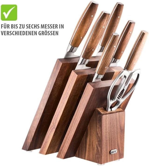 GEFU Magnet-Messerblock ENNO gefächert | Edler Messerhalter aus Walnussholz für bis zu 6 Messer | St