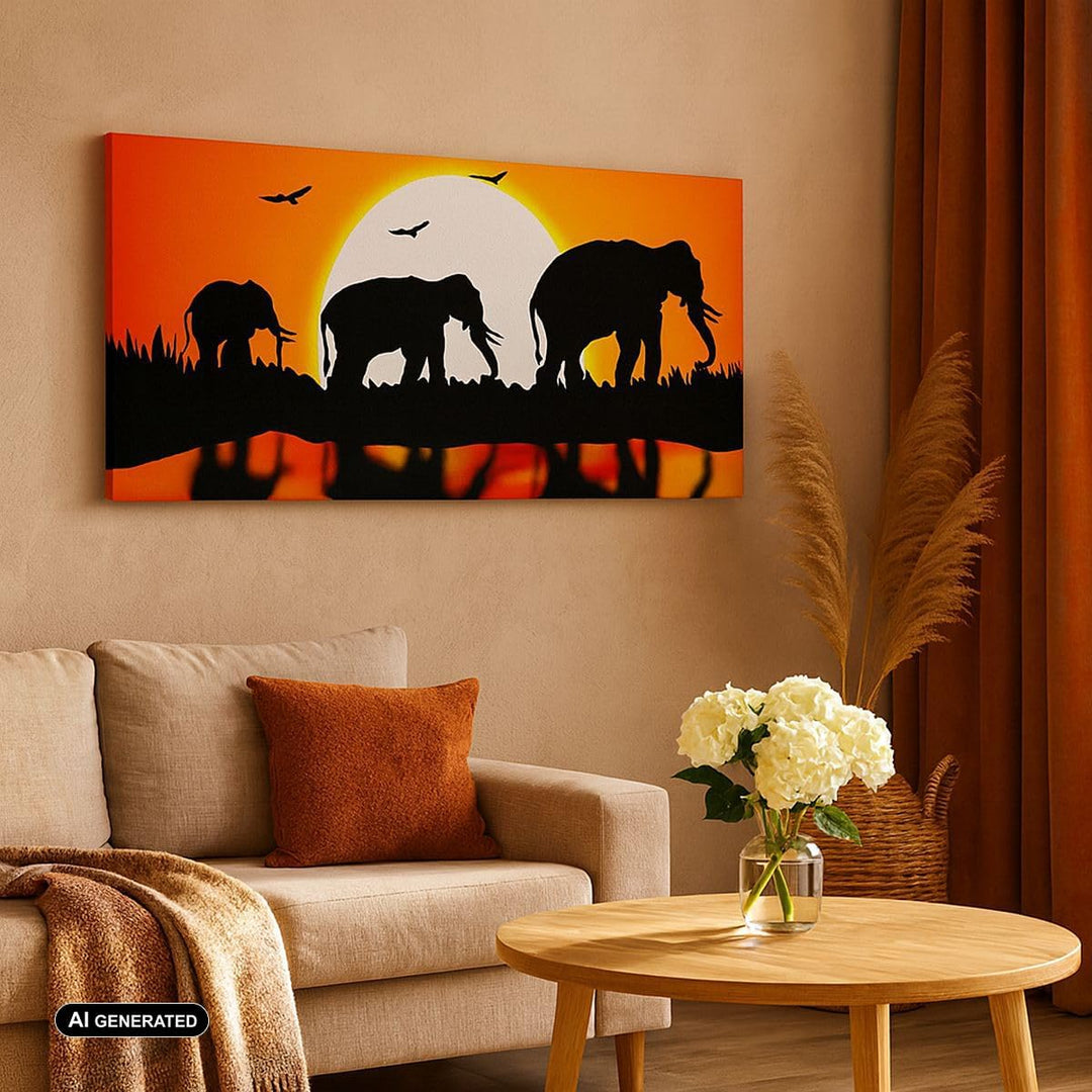 Wandbilder Dekoration Wohnzimmer Tiere Afrikaner Elefanten Natur Panorama Bilder auf Leinwand 120x50
