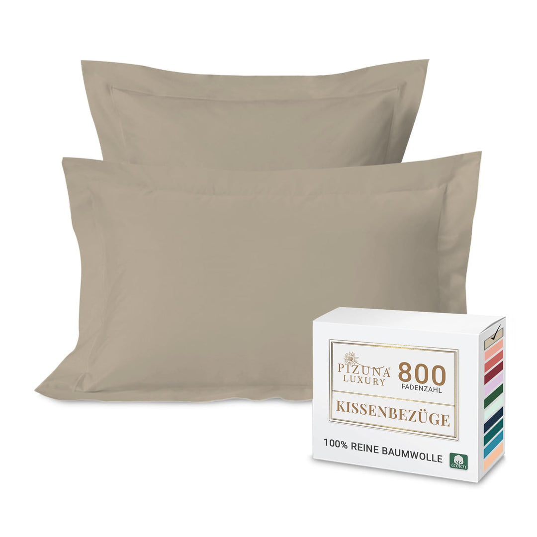 Pizuna Luxuriöser Kopfkissenbezug 50x75 cm 2er Set Einfach Taupe, 800 Fadenzahl Baumwolle Kissenbezü