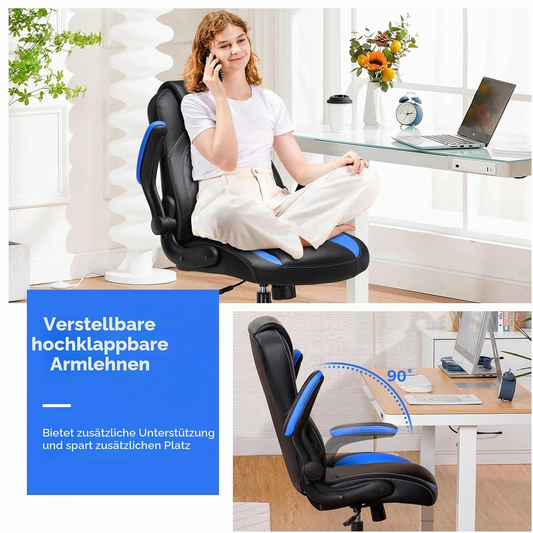 GTPLAYER Gaming Stuhl mit hochklappbarer Armlehne, Gamer Stuhl mit Schaukelfunktion, Ergonomischer C
