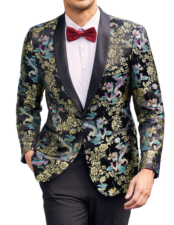 COOFANDY Smokingjacke für Herren, Blumenmuster, luxuriös, Bestickt, Hochzeit, Blazer, Kleid für Part