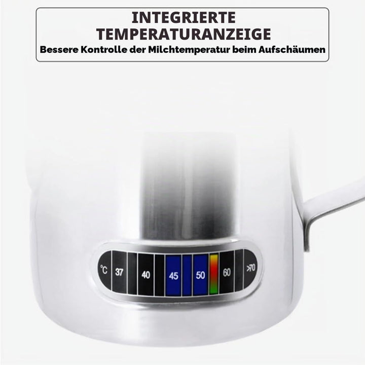 Exqufood Milchaufschäumer Temperaturanzeige Milchaufschäumer und Tasse für Latte Art 350ml