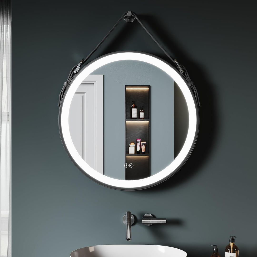 SONNI Badspiegel rund 60 cm mit LED‑Beleuchtung, 3 Farbtemperaturen, dimmbar, Memoryfunktion, Touchs
