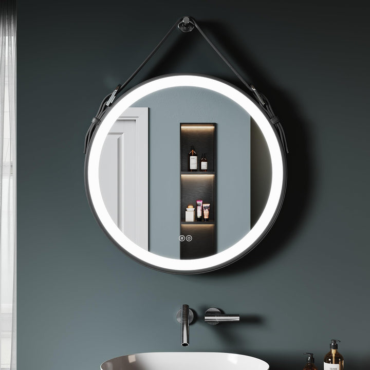 SONNI Badspiegel rund 60 cm mit LED‑Beleuchtung, 3 Farbtemperaturen, dimmbar, Memoryfunktion, Touchs