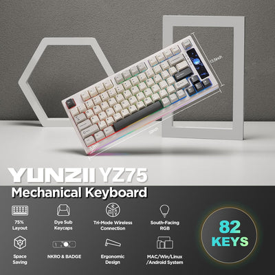 YUNZII YZ75 75% Hot Swappable Wireless Gaming Mechanische Tastatur, RGB-Hintergrundbeleuchtung, BT5.