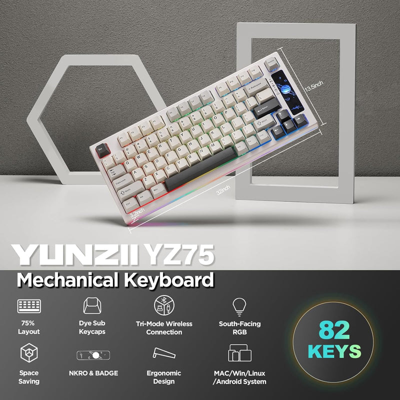 YUNZII YZ75 75% Hot Swappable Wireless Gaming Mechanische Tastatur, RGB-Hintergrundbeleuchtung, BT5.