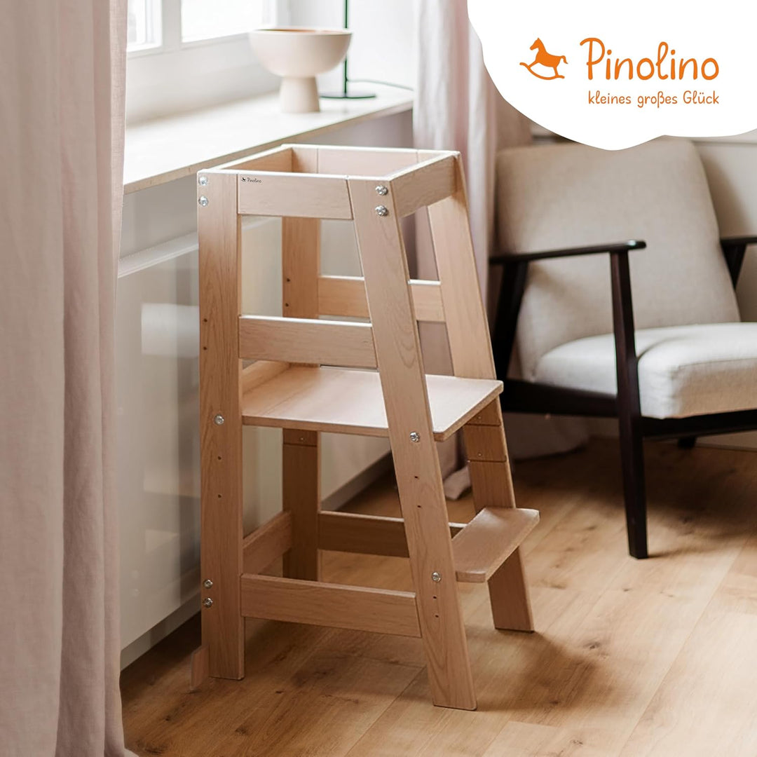 PINOLINO Fino Lernturm - Höhenverstellbarer Kinderhocker ab 1 Jahr – Kinder Tritthocker aus massiver