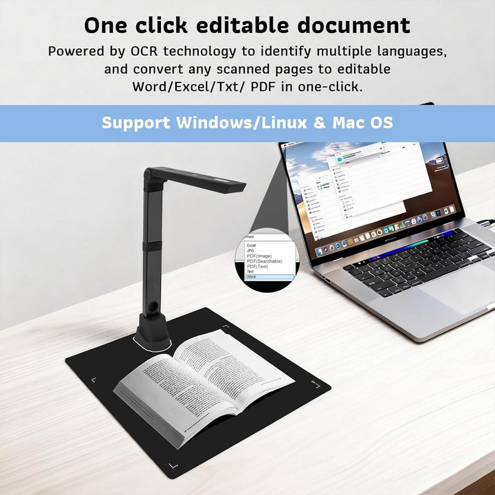 12MP Tragbar Dokumentkamera, Professioneller Buchscanner und Scanner, Dokumentscanner A3/A4 Dokument