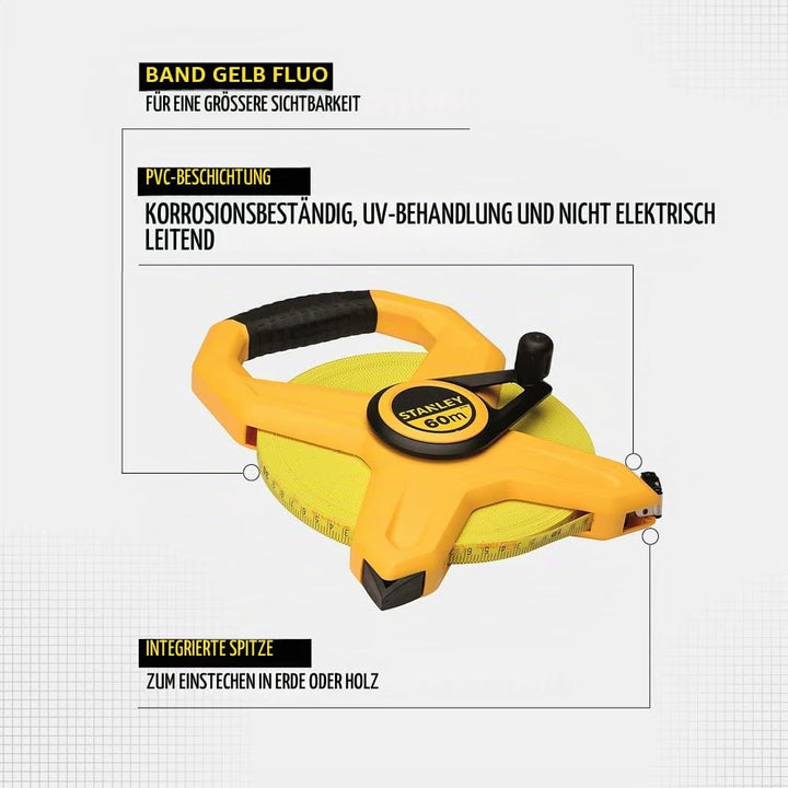 Stanley Rahmenbandmass Standard Fiberglas (60 m Länge, 12.7 mm Breite, UV-resistent, Genauigkeitskla