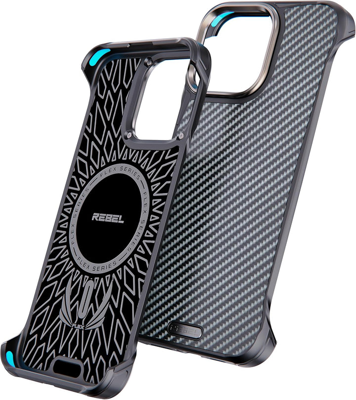 REBEL Schutzhülle für iPhone 15 Pro Max [Flex-Serie], freiliegende Seiten für Komfort, Aramidfaser,