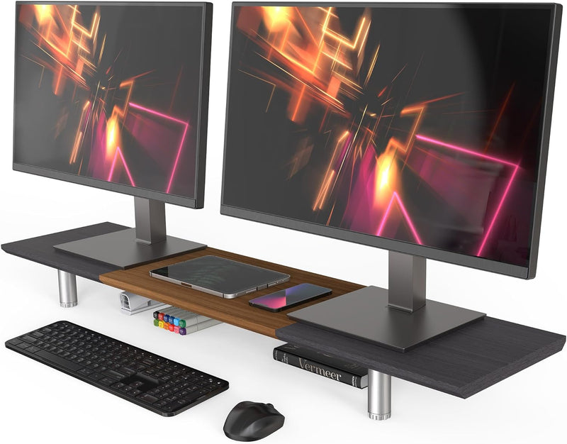 Fenge Grosser Monitorständer 100cm Dual Monitor Stands Riser mit Höhenverstellbarem Bein,Multifunkti