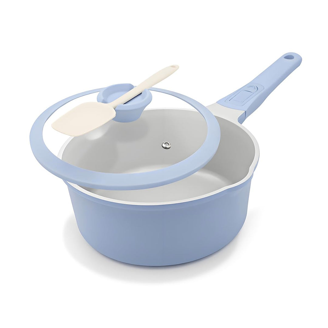 Keramik Stielkasserolle 16 cm mit Deckel, 1.5L Antihaft-Keramikbeschichtung Kasserolle mit Abnehmbar