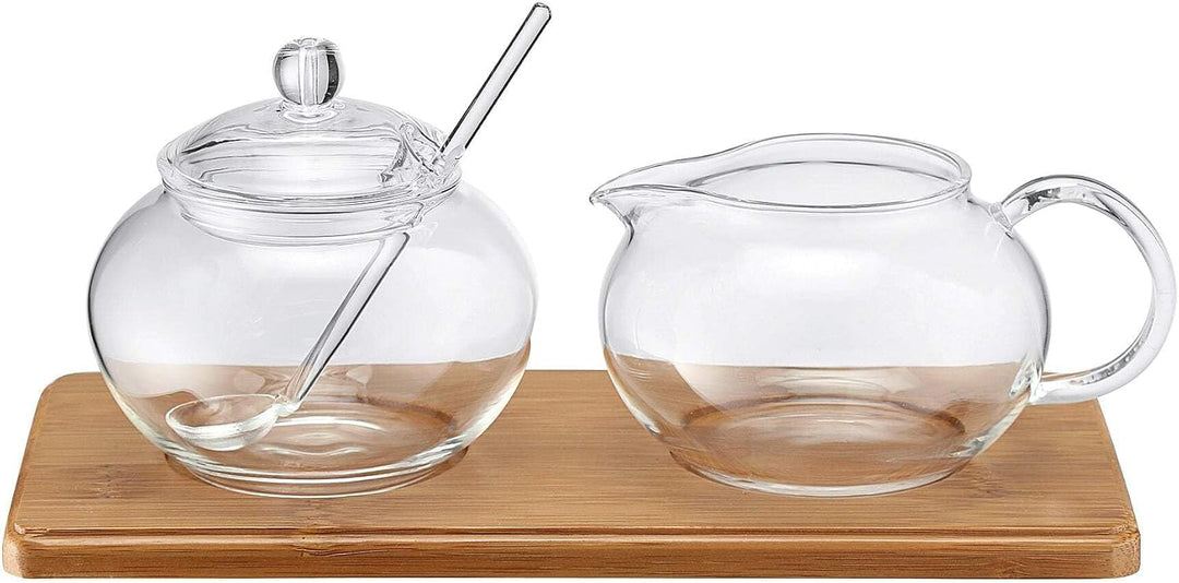 Weis, Zucker-/Sahne Set Glas mit Bambustablett, 14580