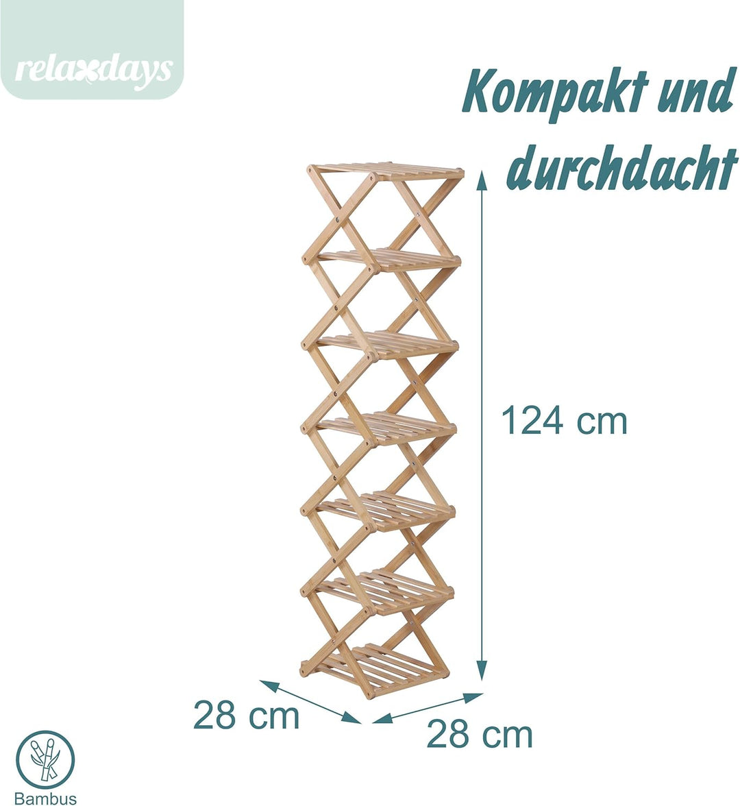 Relaxdays Schuhregal, 7 Schuhablagen, Klappregal für Flur &amp; Schlafzimmer, HBT 125 x 28 x 28 cm, falt