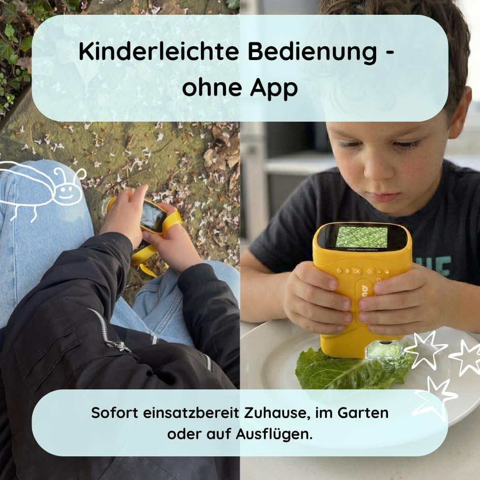 Rabano Tragbares Kinder Mikroskop, 1000x Zoom und HD-Bildschirm, Digitales Mikroskop Kinder für Expe