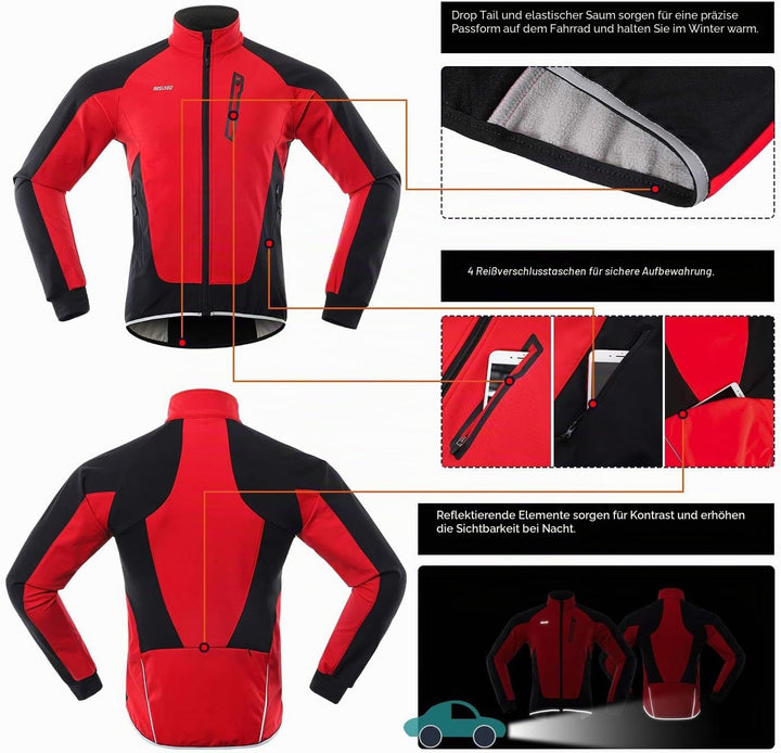 ARSUXEO Herren Winter Fahrradjacke Thermo-Vlies Softshell MTB Fahrrad Outwear Winddicht Wasserdicht