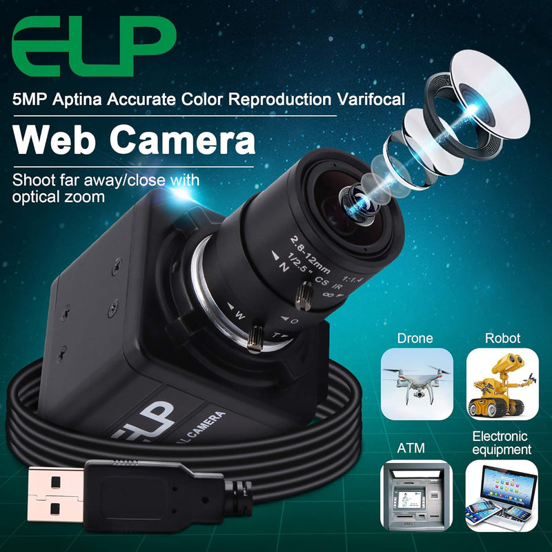 ELP 5 Megapixel Zoom Web Kamera mit Variable Fokus 2.8-12mm Objektiv,1944P Aptina MI5100 WeiterWinke