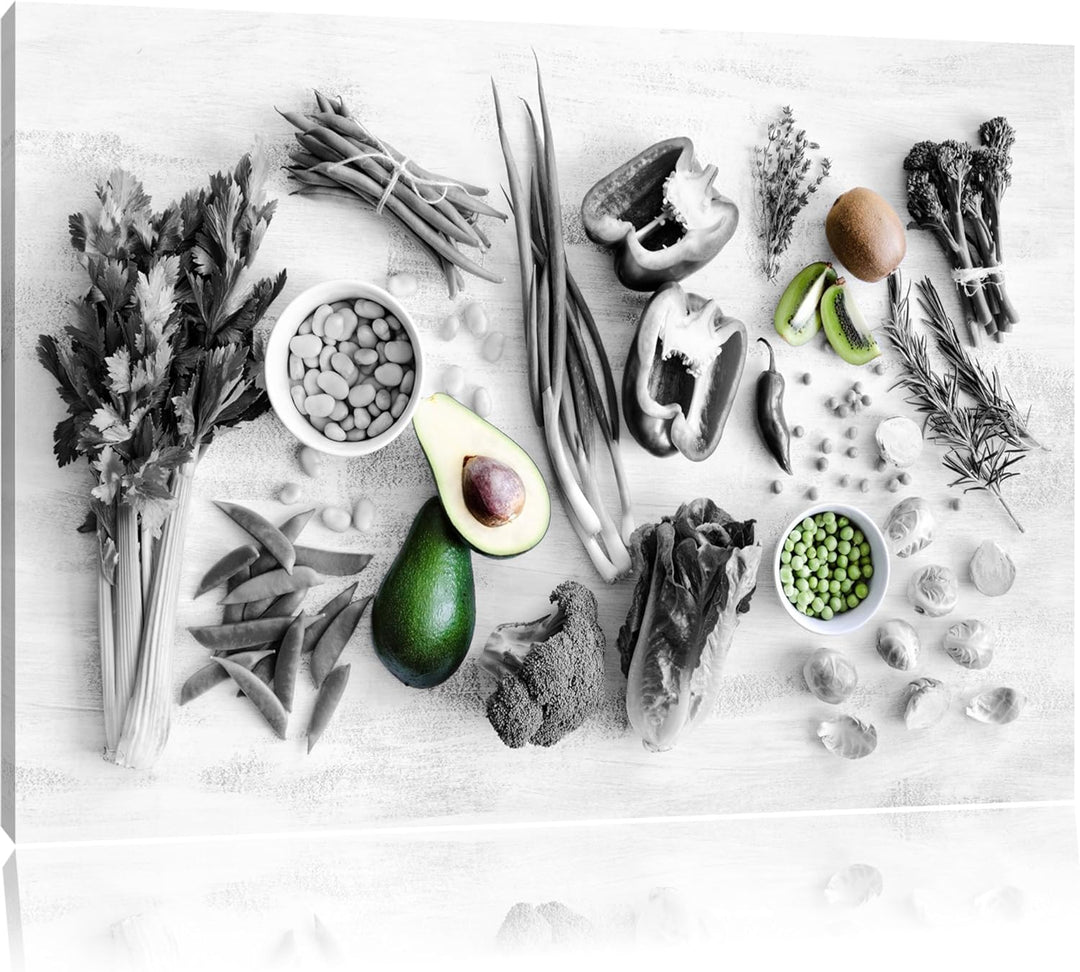 schöne Gemüse und Obst Vielfalt schwarz/weiss Format: 100x70 auf Leinwand, XXL riesige Bilder fertig