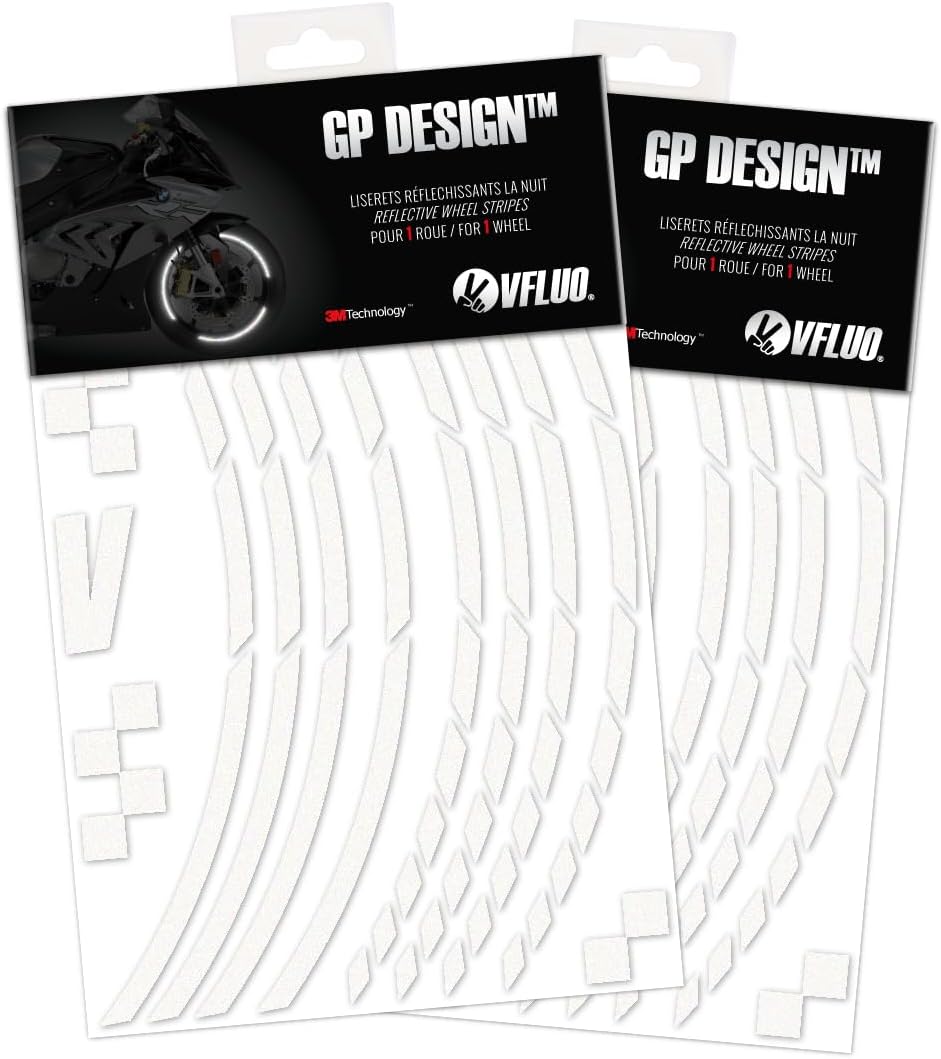 VFLUO - 2 x Kit Reflektierende Felgenrandaufkleber GP Motorrad, Aufkleber für 2 Räder 3M™-Technologi