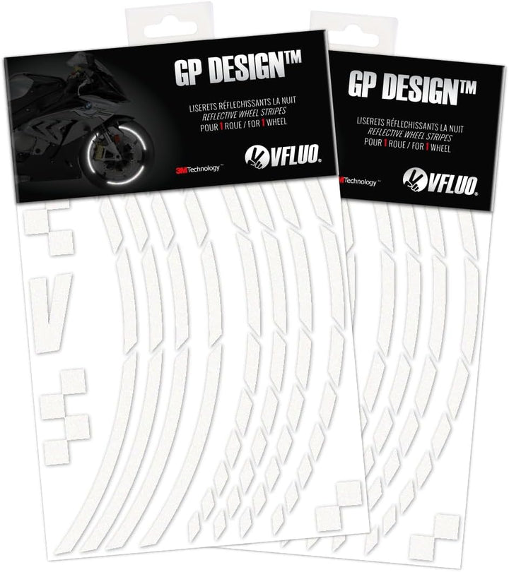VFLUO - 2 x Kit Reflektierende Felgenrandaufkleber GP Motorrad, Aufkleber für 2 Räder 3M™-Technologi