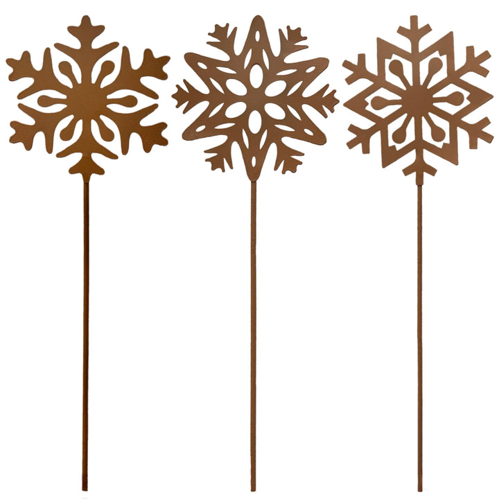 Gartenstecker 3 Schneeflocken Roststecker Metall Weihnachtsdeko Advent wetterfest Gartendeko Outdoor
