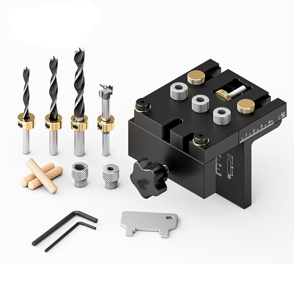 6/8/10/15mm Bohrschablone Möbelbau - 3 in 1 Bohrlehre für Exakte Dübellöchre, Dübelhilfe mit Positio