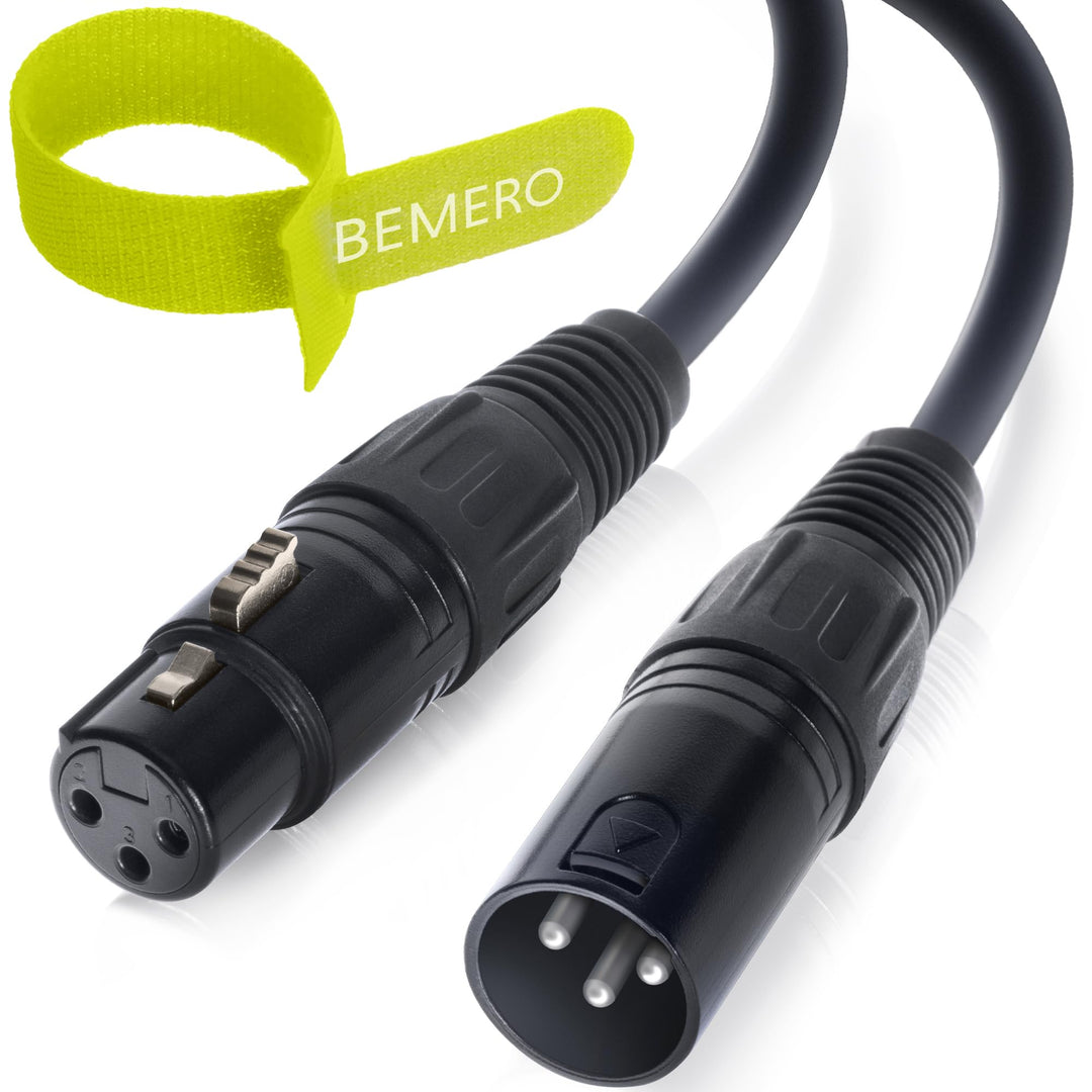 BEMERO XLR Kabel 10m - Mikrofonkabel XLRf auf XLRm - inkl. Klettkabelbinder - Linekabel, symmetrisch