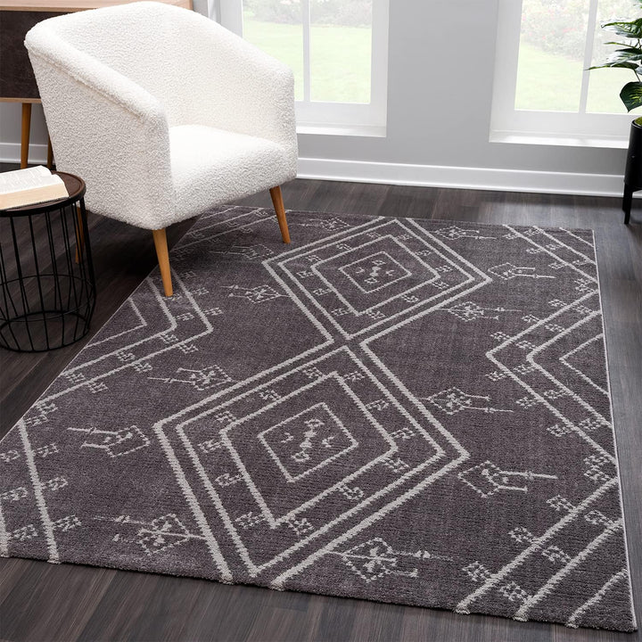 payé Teppich Wohnzimmer Ethno Berbermuster - Grau 140x200cm - Hochflor weich Boho Schlafzimmer Flur