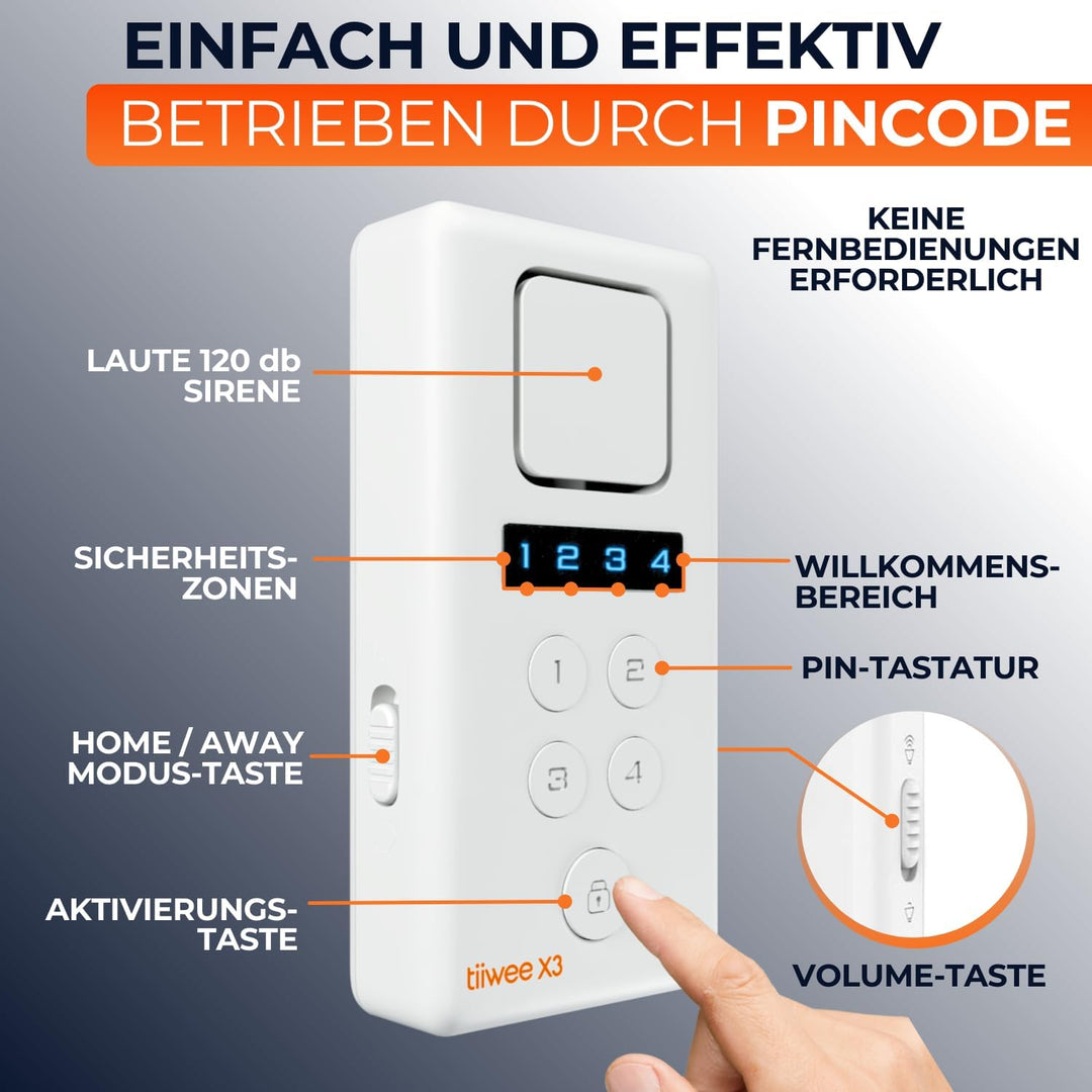 tiiwee X3 Alarmanlage für das Haus - Komplette Alarmanlage mit X3-Sirene, 4 Fenster- &amp; Tür Sensoren