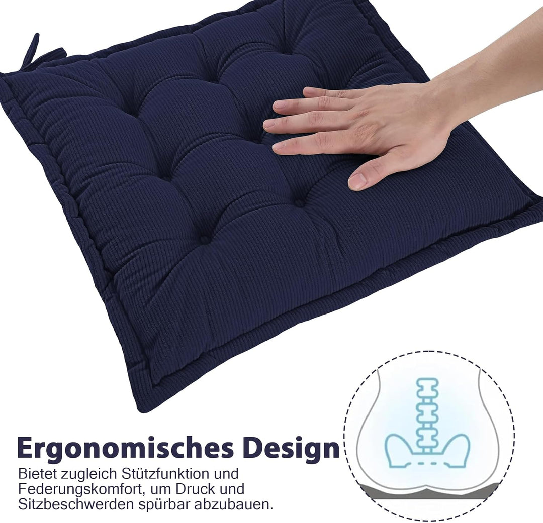 Indoor Sitzkissen Stuhl 2er Set – Komfortable Cordstoff-Sitzmatte Stuhlkissen mit Bändern, Hochwerti
