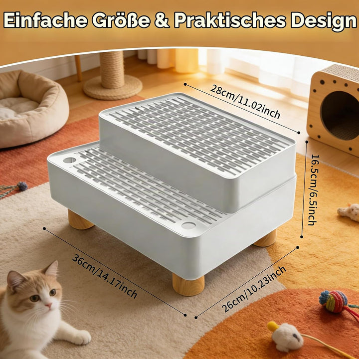 Katzenklo Treppe Doppelstufig: Katzentreppe Für Katzentoilette Mit Filterfunktion, rutschfeste Katze