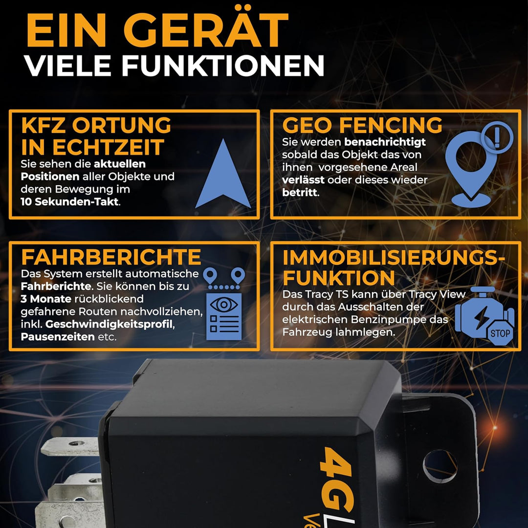Tracy-TS, 4G/LTE Track & Stop' GPS-Tracker inkl. WEGFAHRSPERRE, Immobilisierung. SOFORTSTARTPAKET in