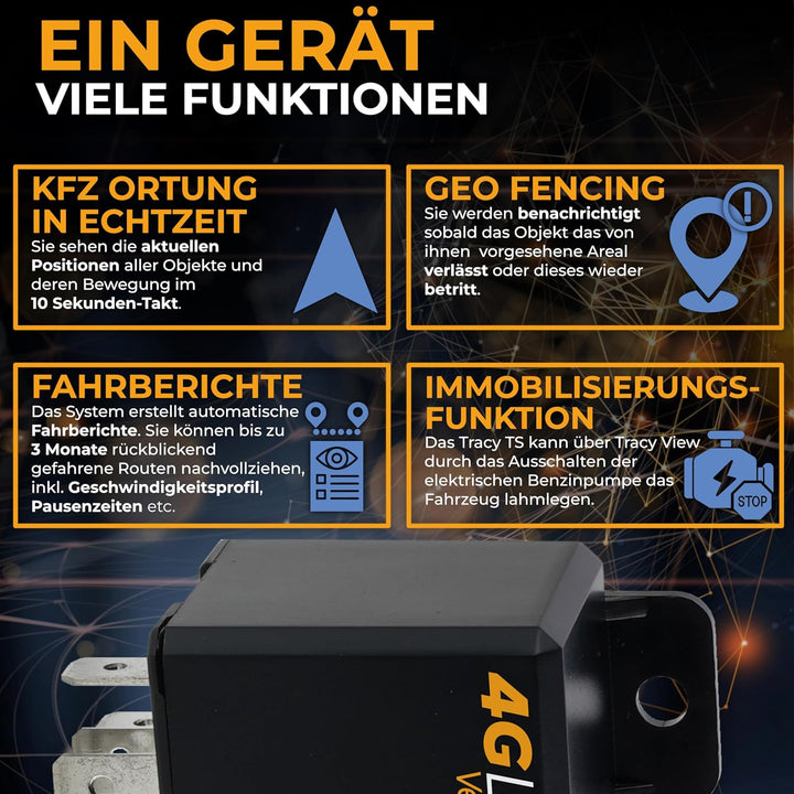 Tracy-TS, 4G/LTE Track & Stop' GPS-Tracker inkl. WEGFAHRSPERRE, Immobilisierung. SOFORTSTARTPAKET in