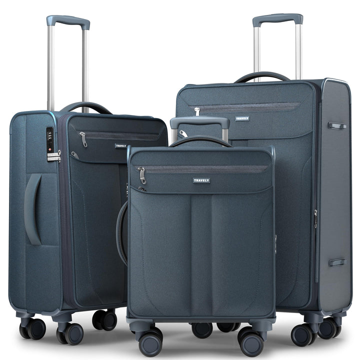 Travely Stoffkoffer Set - 3 teilig Reisekoffer mit Rollen - Koffer Set bestehend aus Handgepäck Koff