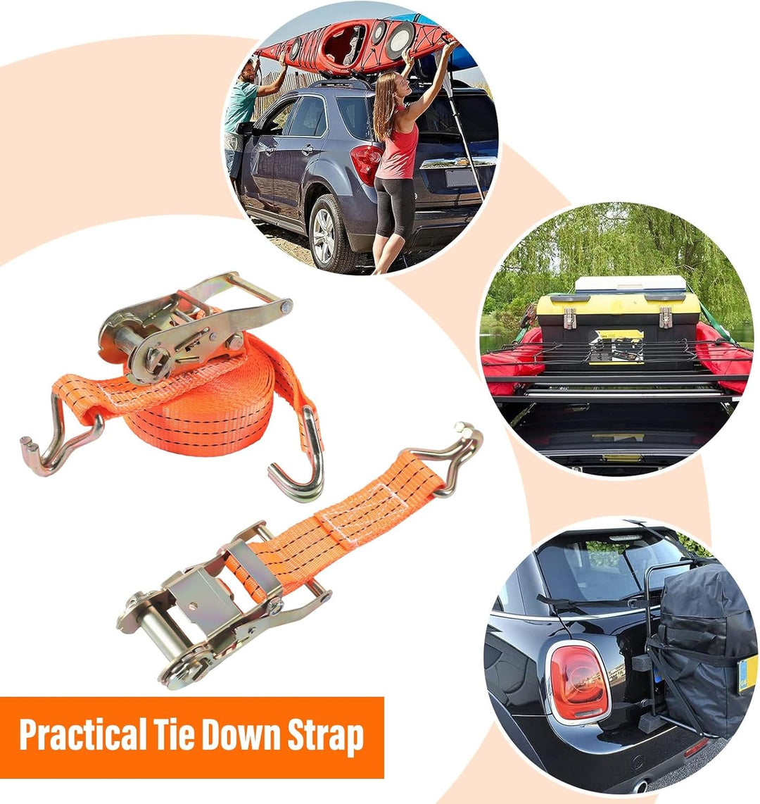 Spanngurt mit Ratsche und J Haken,4er Set Ratschengurt,2-teilig orange 6 m lang, 40 mm breit,Belastb
