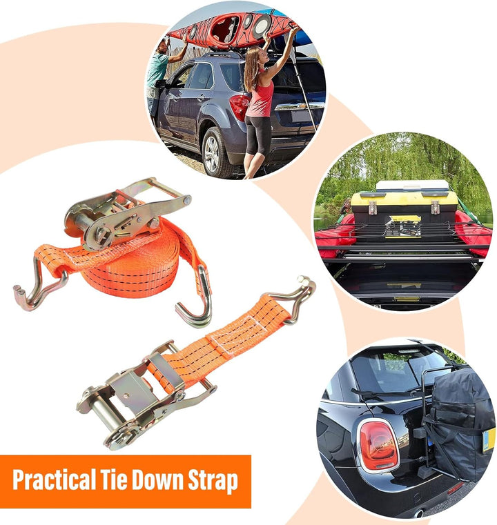 Spanngurt mit Ratsche und J Haken,4er Set Ratschengurt,2-teilig orange 6 m lang, 40 mm breit,Belastb