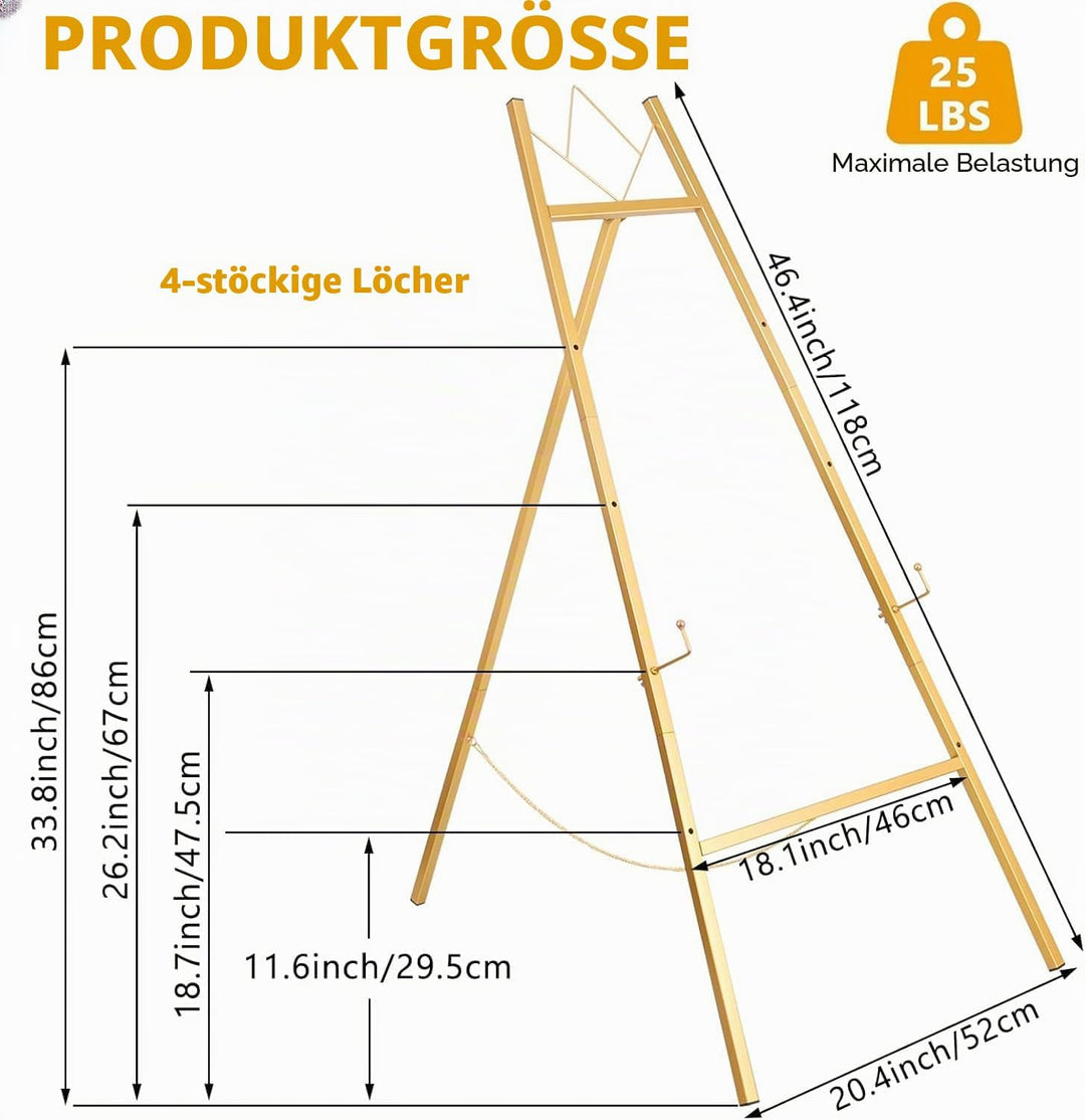 Gold Staffeleiständer für Schild,4-Tier Heavy Duty Metall Freistehende Verstellbare Staffelei Hochze