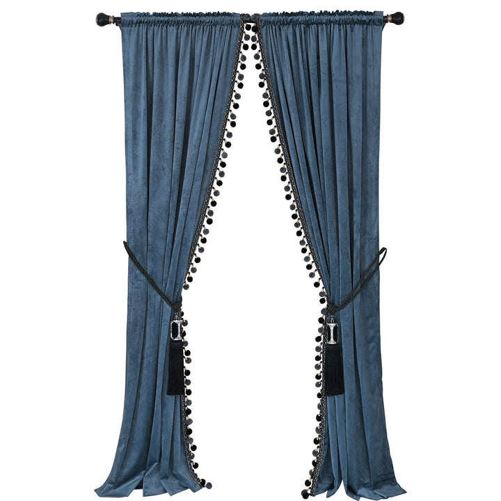 Luxuriöser Pompon-Vorhang für Wohnzimmer, Verdunkelungsvorhänge, Samt, 2 Paneele, luxuriöse Quaste,