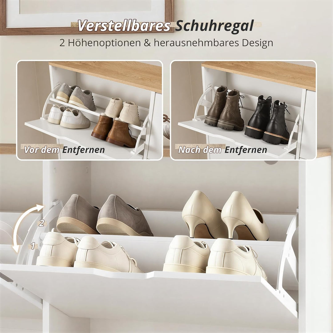 LUE BONA Schuhschrank mit 4 Flip-Klappen,Schuhschrank Schmal 23 cm Tiefe,Schuhkipper Geschlossen mit