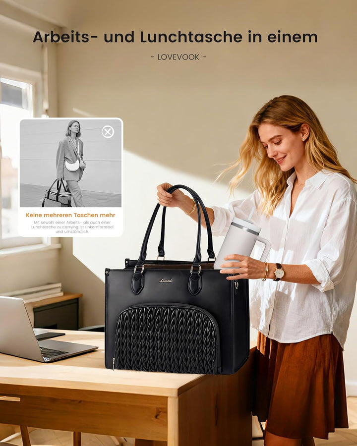 LOVEVOOK Arbeitstasche Damen mit Isolierted Kühlfach, Handtasche mittelgross, 15,6 Zoll Laptoptasche