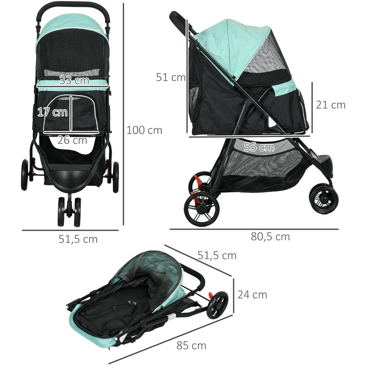 PawHut Hundewagen 2 in 1 Hundebuggy klappbar für Hunde &amp; Katzen bis 10 kg Katzenbuggy mit Kissen Net