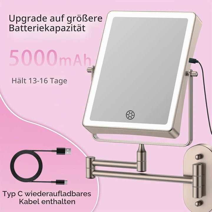 Famihomii Wiederaufladbar Kosmetikspiegel mit LED Beleuchtetung, Schminkspiegel mit 1-/10X Vergrösse