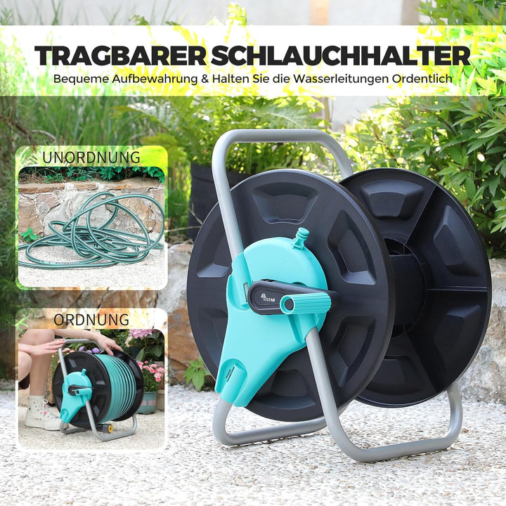 Plastik Schlauchtrommel-Karree,Gartenschlauchwagen fasst bis zu 15-40 m 5/8 zoll Schlauch，Tragbare &