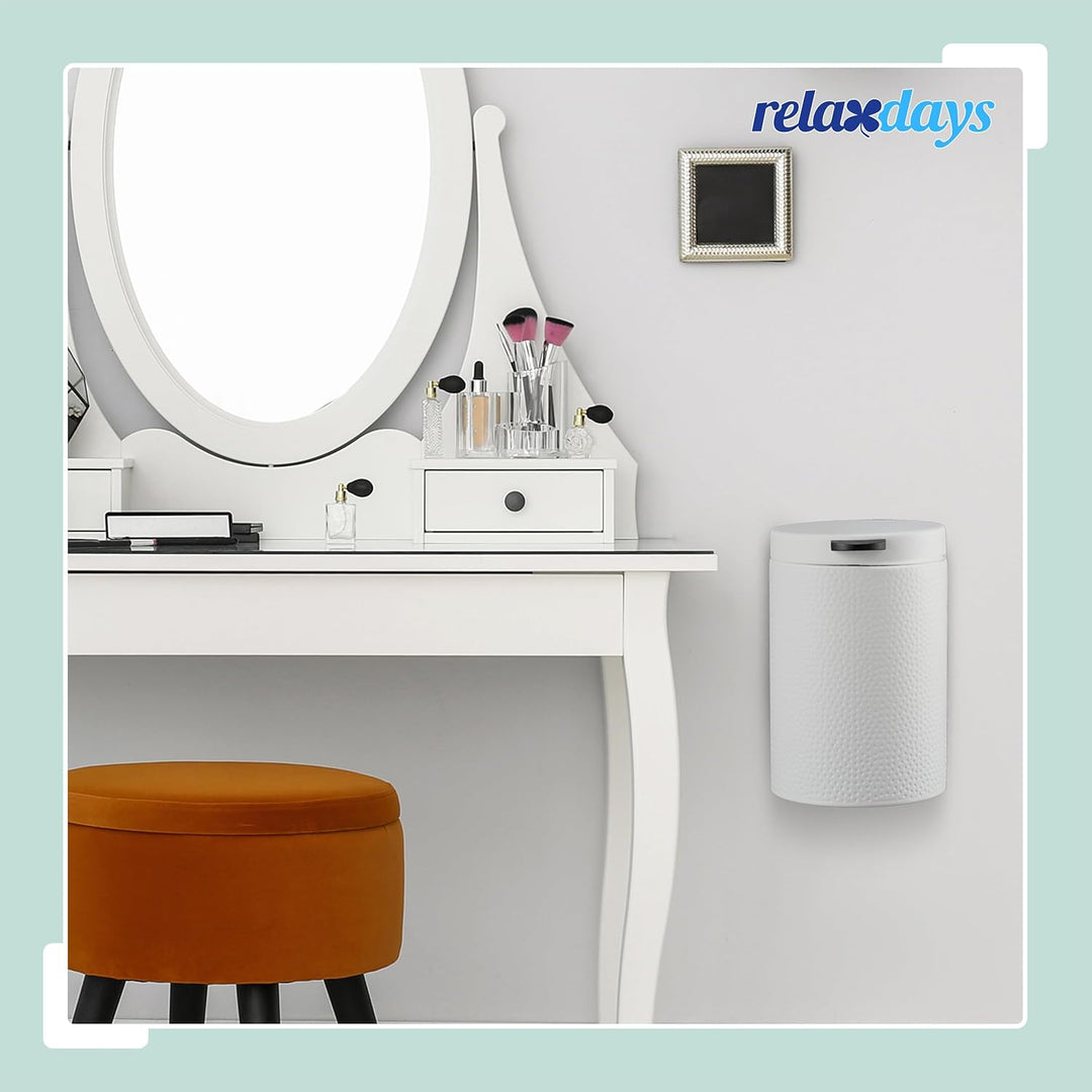Relaxdays Kosmetikeimer Wandmontage, 3 Liter, Absenkautomatik, Inneneimer, Metall, runder Badezimmer